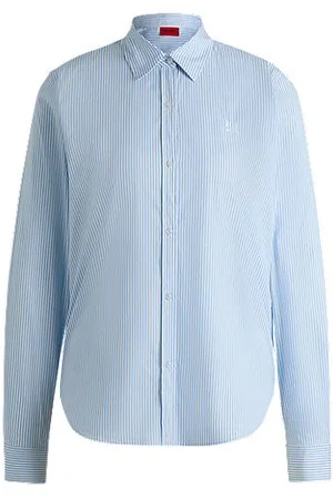 HUGO BOSS Regular-fit blouse van een gestreepte katoenmix