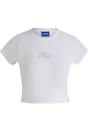 HUGO BOSS T-shirt van stretchkatoen met logo met kristallen studs