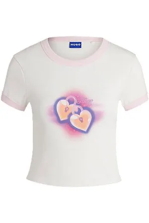 HUGO BOSS Korter katoenen T-shirt met contrasterende randen en grafische print