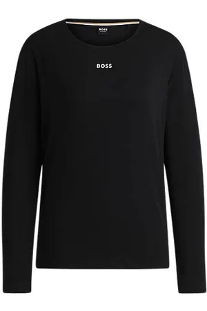 HUGO BOSS Pyjamatop van stretchkatoen met lange mouwen en logoprint