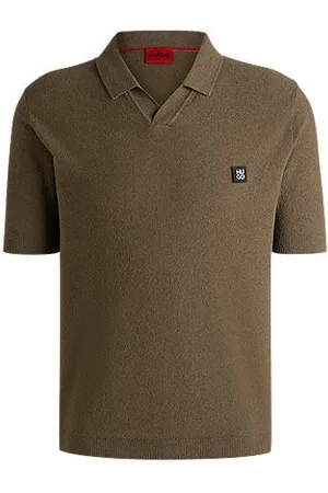 HUGO BOSS Gebreide polo van een katoenmix met Johnny-kraag