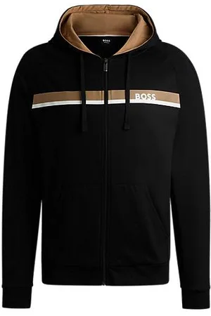HUGO BOSS Hoodie van katoenen badstof met rits en strepen