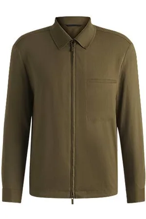 HUGO BOSS Relaxed-fit overshirt met rits van een linnenmix
