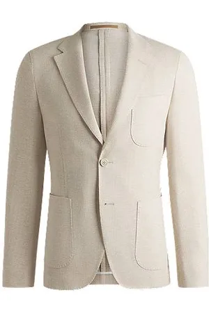 HUGO BOSS Slim-fit blazer van linnen en katoen met dessin