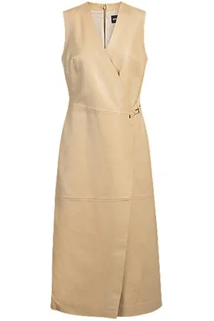 HUGO BOSS Shiftdress van leer met overslag aan de voorkant