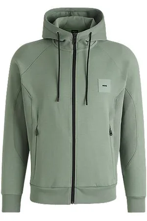 HUGO BOSS Hoodie van een katoenmix met rits en logopatch