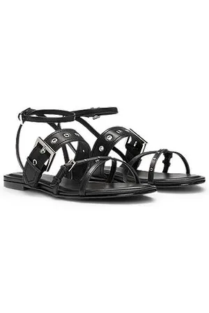 HUGO BOSS Leren sandalen met metallic oogjes en studs
