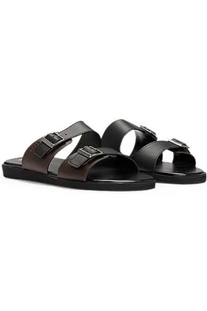 HUGO BOSS Slippers met dubbele imitatieleren gespbandjes