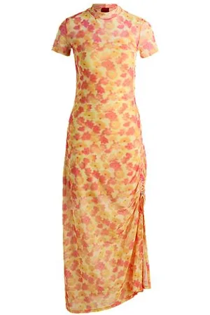HUGO BOSS Jurk van mesh met print en geplooide kant