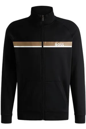 HUGO BOSS Jack met rits en streepprint van katoenen sweatstof