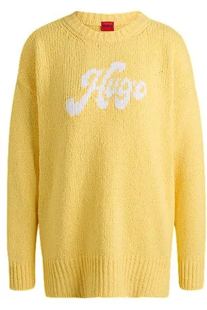 HUGO BOSS Oversized-fit trui van een katoenmix met geschreven logo