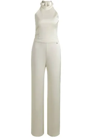 HUGO BOSS Mouwloze jumpsuit van satijn met strikhals