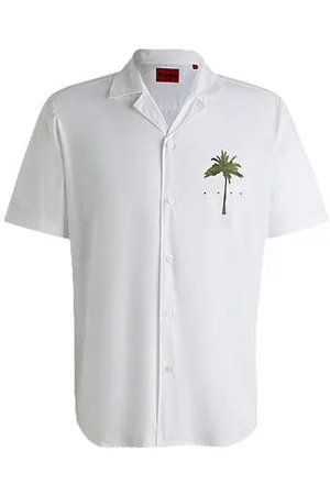 HUGO BOSS Relaxed-fit overhemd van katoen met palmboomprints
