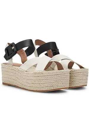 HUGO BOSS Espadrilles met plateauzool en bandjes van leer en canvas