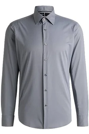 HUGO BOSS Regular-fit overhemd van stretchmateriaal met structuur