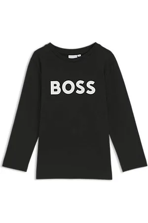 HUGO BOSS Katoenen T-shirt met lange mouwen en contrastlogo voor kinderen