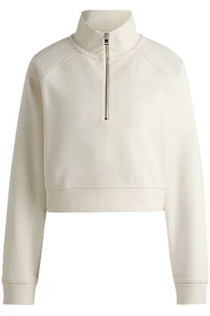HUGO BOSS Korter sweatshirt van katoenen badstof met logostiksel