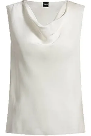 HUGO BOSS Mouwloze blouse met watervalhals van stretchzijde
