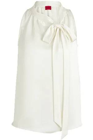 HUGO BOSS Mouwloze blouse van satijn met strikhals