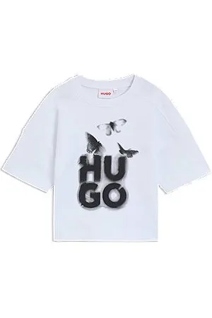 HUGO BOSS Loose-fit katoenen T-shirt met logo-artwork voor kinderen