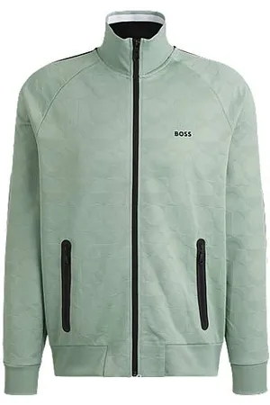 HUGO BOSS Sweatshirt met ritssluiting, zijstrepen en jacquarddessin van cirkels