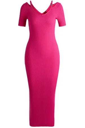 HUGO BOSS Ribgebreide bodycon midi-jurk met cut-outdetails