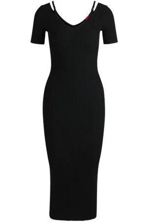 HUGO BOSS Ribgebreide bodycon midi-jurk met cut-outdetails