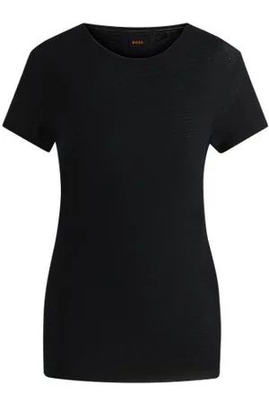 HUGO BOSS Linnen T-shirt met wijde, ronde hals en geplooide achterkant