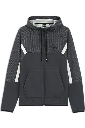 HUGO BOSS Regular-fit hoodie met rits van doorgestikte jacquardstof
