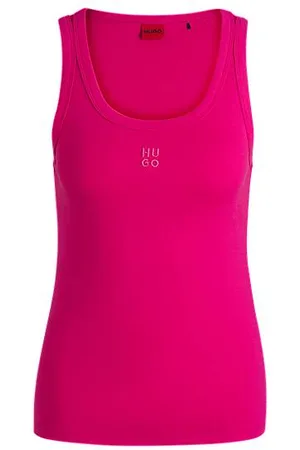 HUGO BOSS Geribde tanktop van een katoenmix met tweedelig logostiksel