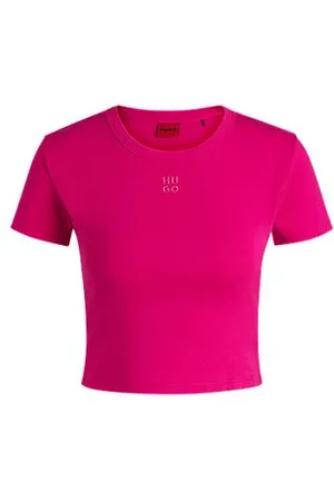 HUGO BOSS Slim-fit T-shirt van een katoenmix met tweedelig logostiksel