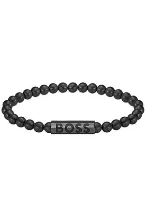 HUGO BOSS Armband met zwarte kralen en logosluiting