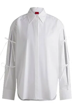 HUGO BOSS Oversized-fit blouse van katoen met mouwstrikken