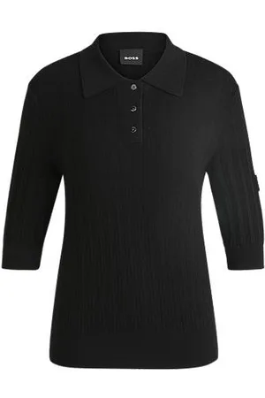 HUGO BOSS Geribbeld gebreide polo met oversized kraag voor ruitersport