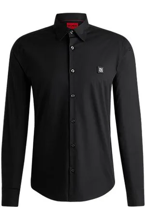 HUGO BOSS Slim-fit overhemd van stretchkatoen met tweedelig logo