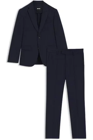 HUGO BOSS Slim-fit pak van geruite, kreukbestendige stretchwol
