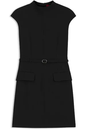 HUGO BOSS Jurk met riem, hoge hals en lichte schoudervulling