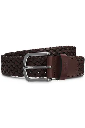 HUGO BOSS Geweven leren riem met logoplaatje