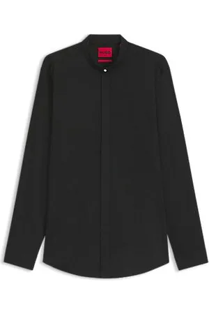 HUGO BOSS Slim-fit overhemd van stretchkatoen met opstaande kraag