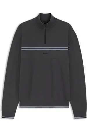 HUGO BOSS Trui van een katoenmix met ritskraag en streepdetails