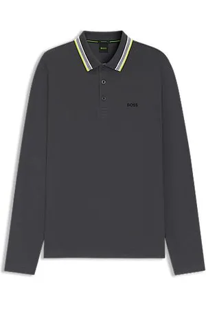 HUGO BOSS Poloshirt met lange mouwen van katoenpiqué