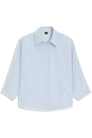 HUGO BOSS Relaxed-fit blouse van gestreepte katoenen popeline