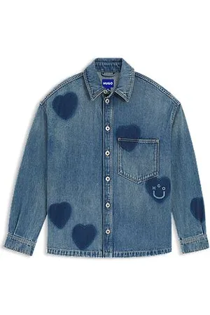 HUGO BOSS Shirt van stevig denim met hartjesprint