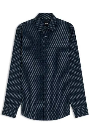 HUGO BOSS Slim-fit overhemd van oxford katoen met stretch en print