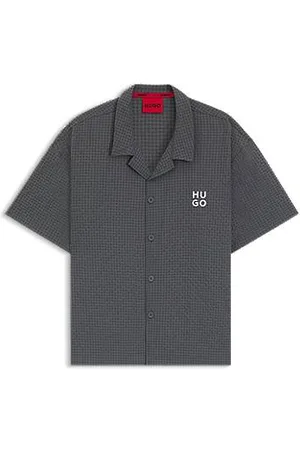 HUGO BOSS Regular-fit overhemd van stof met wafelstructuur en logostiksel