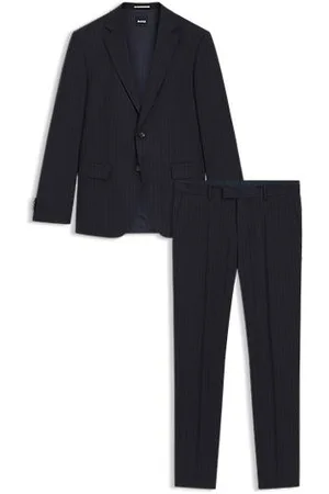 HUGO BOSS Slim-fit pak van scheerwol met strepen