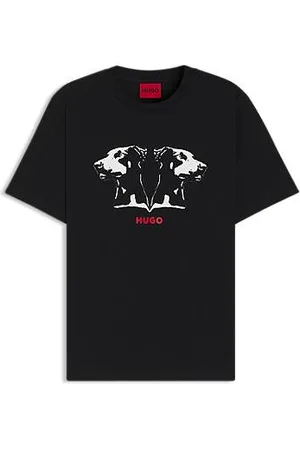 HUGO BOSS T-shirt van katoenen jersey met dobermann-print