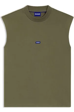HUGO BOSS Mouwloos T-shirt van katoenen jersey met blauw logolabel