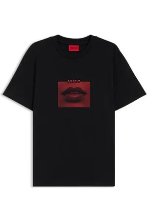 HUGO BOSS T-shirt van katoenen jersey met lippenartwork