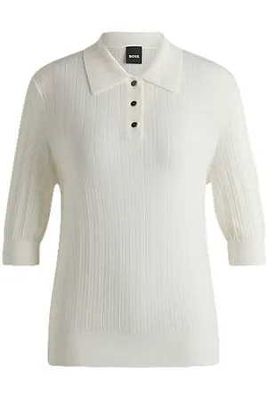 HUGO BOSS Geribbeld gebreide polo met oversized kraag voor ruitersport